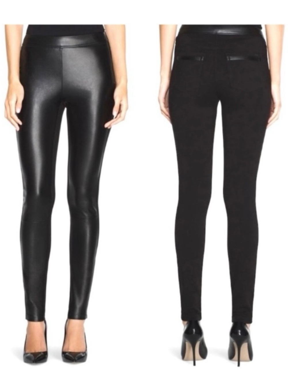 WHBM Faux Leather Front Leggings Women’s Size 2 Stretch Ponte Knit Side Zip